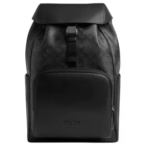 COACH RACER 26 Backpack for Men – Adjustable Strap, Coated Canvas and Smooth Calfskin, Medium Size, Charcoal Grey