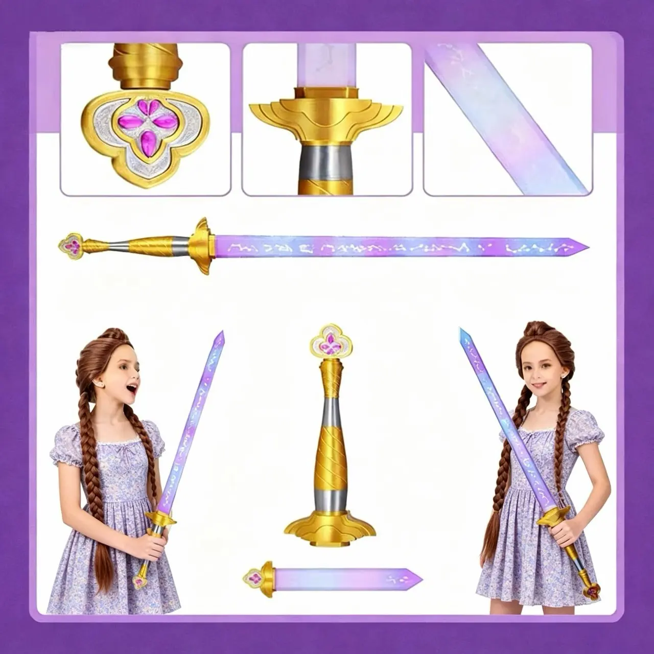 Large 3D printed portable korean pop purple telescopic sword, lightweight and portable, fun, Whimsical and space-saving, stress-relieving telescopic sword toy, cosplay fantasy accessory, movie collector gift, Halloween costume accessory.3D printed toys.