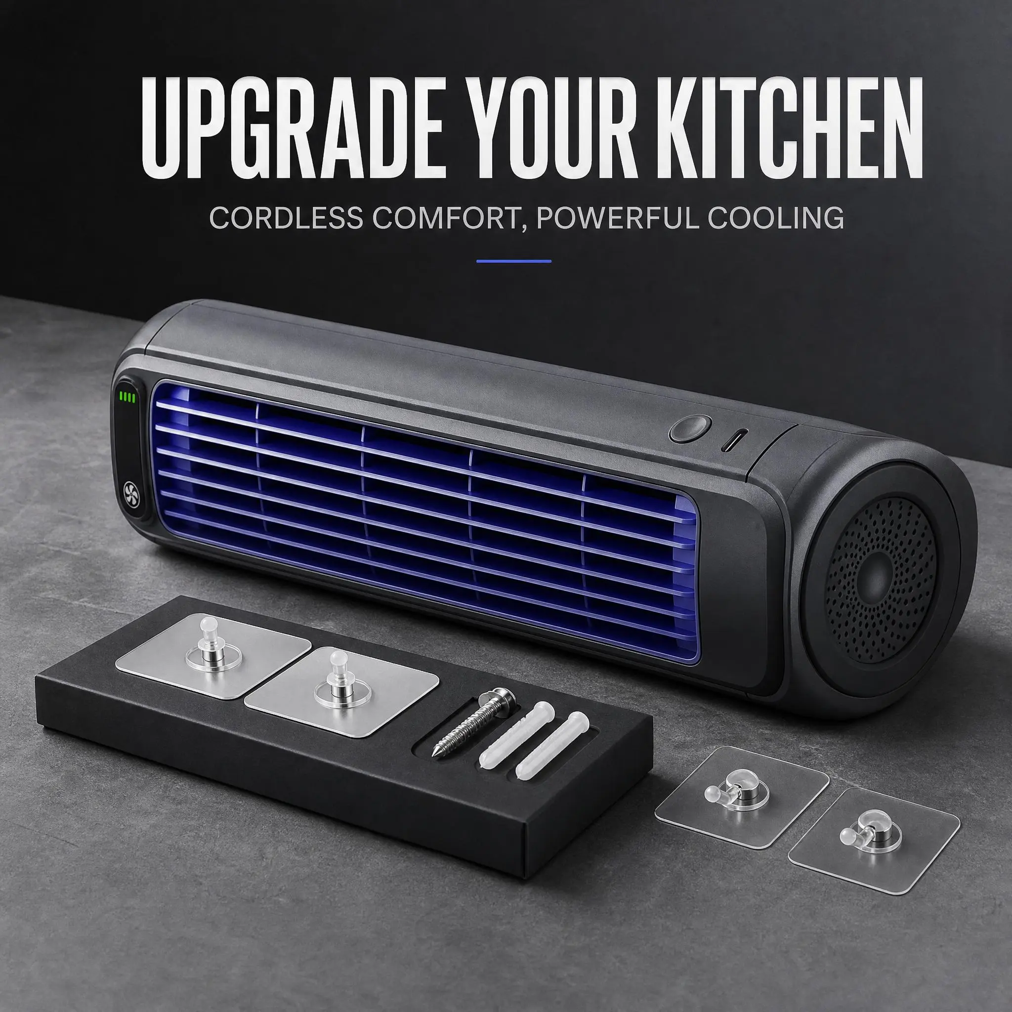 [Heatwave Essential] NganGee Wall-Mounted Blade-Less Circulating Cool Fan—Wireless and rechargeable, up to 24 hours of battery life, ultra-quiet <30dB, no drilling required for installation, 3 adjustable speed settings, USB-C charging, compact design, Coo