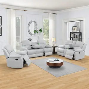 Grey/White Linen 3-Piece Couch Living Room Sofa Set, natural breathable linen fabric, classic grey and white color matching, soft high-resilience cushions, modern minimalist style, sturdy frame home furniture for daily use