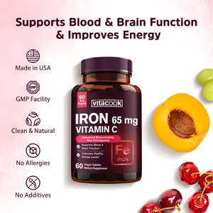 Vitacook,Iron Supplement with Vitamin C, 60 Count - High Potency Iron for Blood, Energy, Muscle & Immune System Support - Fitness, Dietary