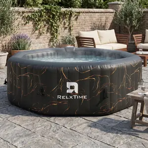 Relxtime Inflatable Hot Tub for 4-6 Person, Octagonal Portable Outdoor Spa with 130 Bubble Jets, Insulated Cover and Filters, Black Gold