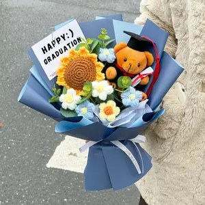 Graduation Gift Crochet Flower Bouquet, Handmade Sunflower Rose Bear Birthday Graduation Bouquet, Teacher Appreciation Gift, Christmas, Graduation Gifts For Classmates, Children And Friends