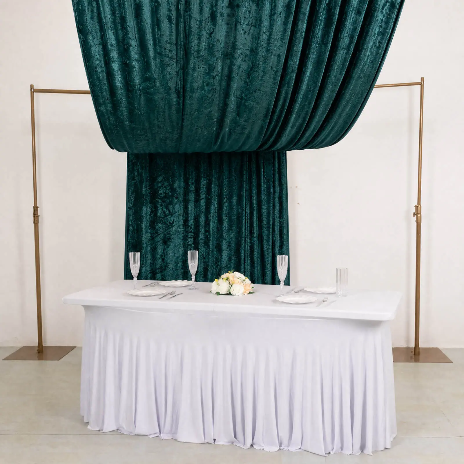 5ft x 18ft Premium Crushed Velvet Backdrop Curtain Hunter Emerald Green – Ceiling Drapery Panel & Wedding Backdrop with Rod Pocket, 70% Blackout