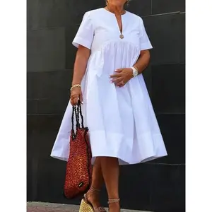 Women's Plain Dress, Casual Short Sleeve Midi Dress for Summer, Ladies Clothes for Daily Wear, Casual Dresses