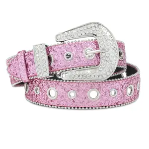 Fashion Rhinestone Belt for Women Men Vintage Cowgirl Sequin Diamond Bling Belts for Jeans