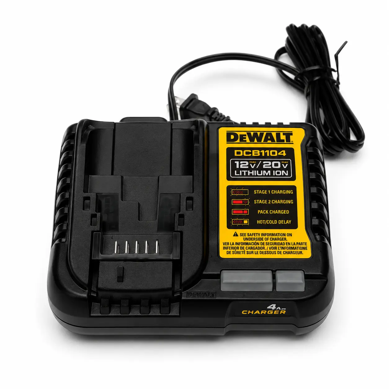 DEWALT DCB1104 12V/20V MAX 4A Fast Lithium Ion Battery Charger - 100% Genuine OEM, Manufacturer Warranty, No Retail Box (Power Tool Accessory), Manufacturer Warrenty