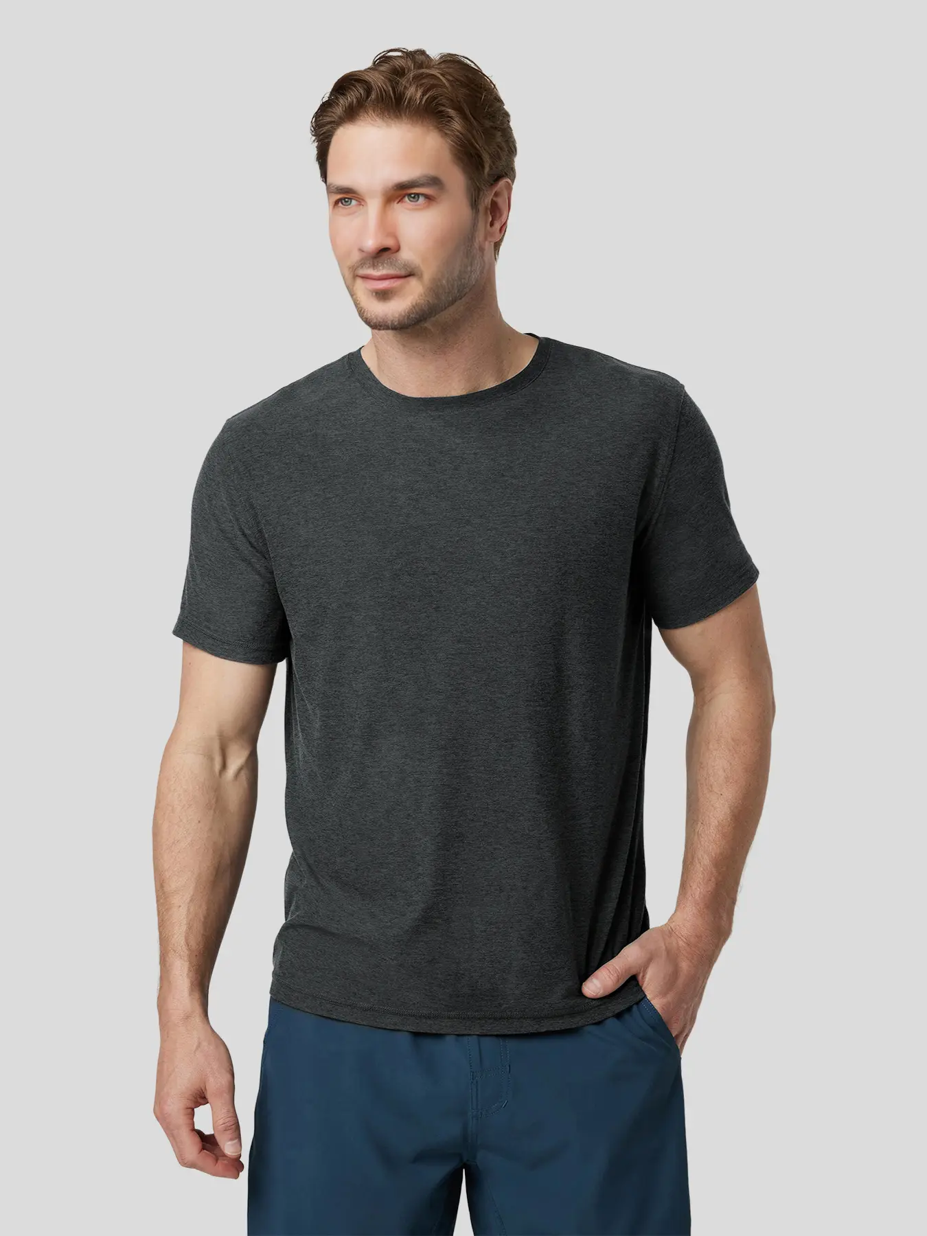 Fioboc Men's Velou Crew Neck Tee, Men's Short Sleeve T-Shirt, Moisture-Wicking, Quick-Dry Athletic Performance Tee for Gym, Running & Workout Sports