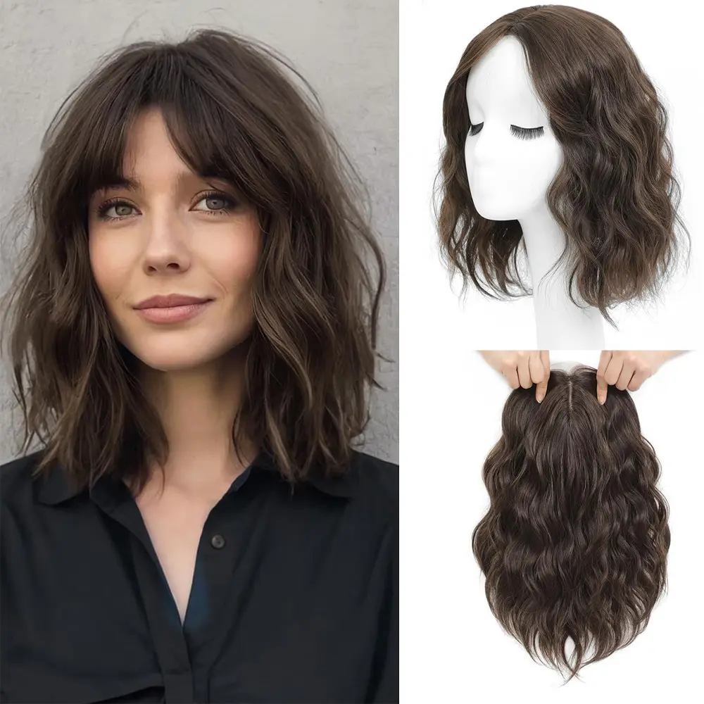 Lace Closure Short Curly Hair Topper for Women Volumizing Gray Coverage Synthetic