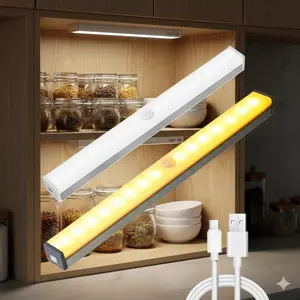 USB Motion Sensor LED Light Strip, Magnetic Rechargeable Night Light, Bright Dimmable Closet Stair Kitchen Cabinet Lighting, Wireless Stick-On for Home, Wardrobe, Hallway, Eco-Friendly