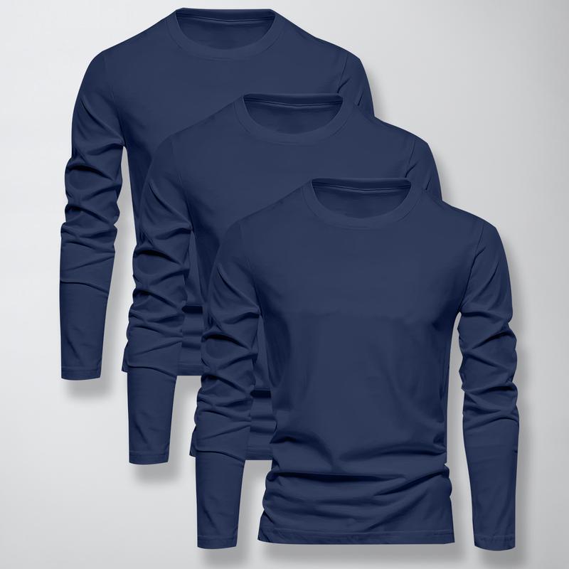 Men's Long Sleeve T-Shirt 3-Pack - Breathable, quick-dry fabric is perfect for gym workouts, morning runs, or outdoor activities, keeping you dry and comfortable. Ideal for activewear and casual wear. Men's fitness apparel.
