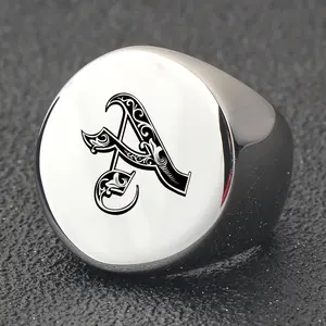 A-M Letter Simple and Elegant Hip-hop Circular Stainless Steel Men's Ring for Daily, Casual, Party, Fashionable & Trendy Accessories