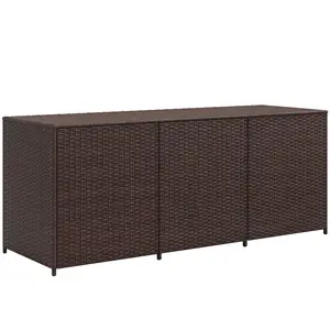 PE Rattan Wicker Deck Box 175 Gallon Outdoor Storage Box with Inner Liner Waterproof Wicker Storage Chest For Poolside Or Hot Tub Two Pneumatic Bars Make Opening Easy And Closing Safe