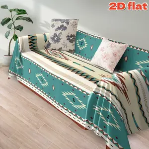 2D flat 1Pc Bohemian Geometric Pattern Sofa Cover, Southwest Style Turquoise Tribal Print - All Season Machine Washable Couch Protector with Anti-Slip Design Suitable for Living Room Bedroom Home Decor Furniture Protection