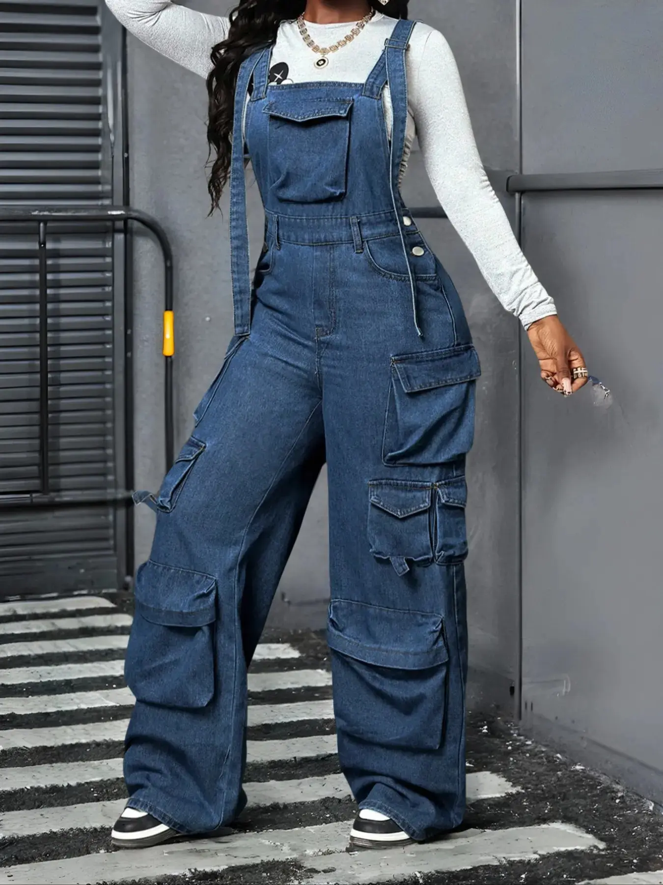 Women's Adjustable Strap Denim Workwear Jumpsuit Winter Outfits, Loose Fit Fashion Casual Overall, Spring & Fall Style, Comfortable and Stylish, Aesthetics, Daily Everyday Essential, Trendy