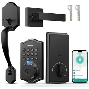 Keyless Entry Door Lock with Handle,Fingerprint  Front Door Lock Set,APP Control,  Keypad Deadbolt with Lever Handle, Anti-Peeping, Auto Lock, Easy Install, Black