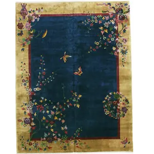 Art Deco Chinese Nichol Area Oriental Wool Pile Rug Carpet Blue & Gold 8.10x11.5 New ! tribal rug