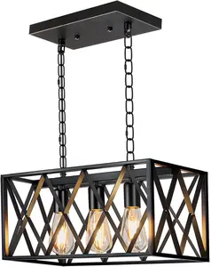 Industrial Kitchen  Pendant Lighting, Rectangular  Rustic 3-Light Hanging Pendant Light Fixtures for Kitchen Farmhouse, Bar, Dinning Room