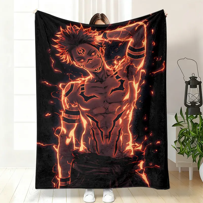 Jujutsu Kaisen King of Curses Sukuna Anime Flannel Fleece Blanket - Cozy, Lightweight, Soft, Wrinkle Resistant, No Shrinking, No Pilling, Modern - Couch Use, Otaku Gift, Hassle-Free Guarantee Home Decor, Flannel Fabric