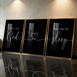 3Pcs Aluminum Alloy Framed Painting, Minimalist Give It To God And Go To Sleep Quote Picture, Home Decoration For Living Room, Bedroom, OfficeWall Decor, Odorless Print Artwork, Luxury Perfect Gift For Friends And Family