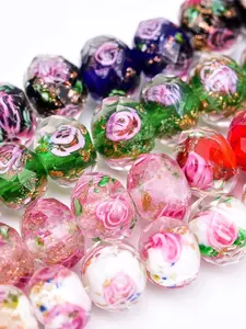 Bohemian Glass Beads, 10 Mixed Flower Shape Lampwork Glass Beads, Random Colors, Decorative Crystal Beads for DIY Jewelry Making