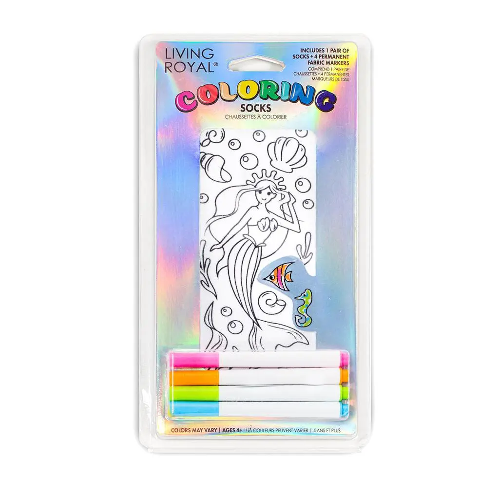 Mermaid Coloring Sock | Soft Breathable Ankle Socks with Permanent Fabric Marker - DIY Creative Fun Socks for Everyday Wear & Gifts - Unisex Use | One Size Fits Most Menswear Polyester