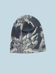 Y2K Graphic Beanie Hat - Warm Knitted Cap for Outdoor Winter, Unisex Bohemian Style, Casual Wear, One Size Fits Most, 54-60 cm Head Circumference