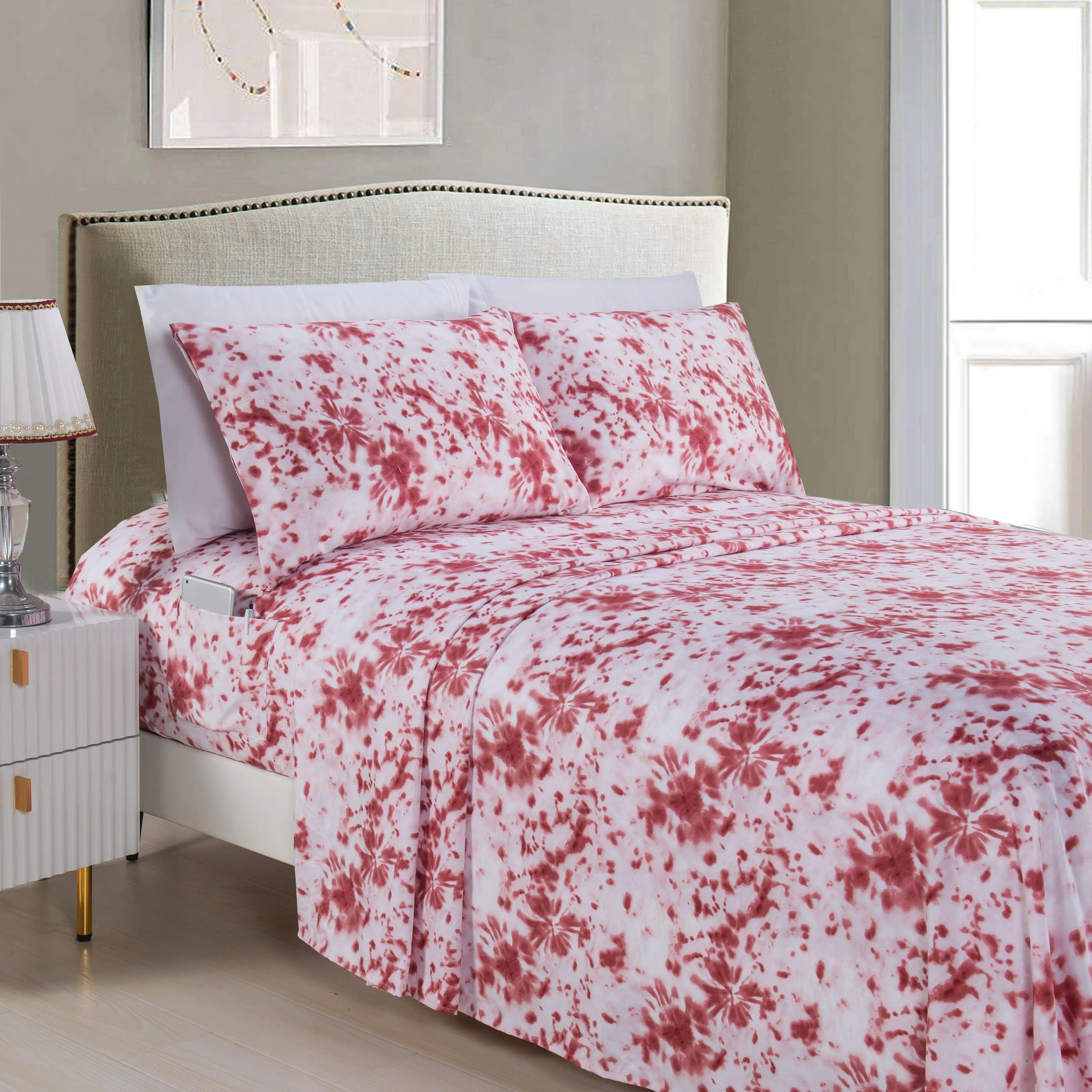 Elegant Comfort 6-Piece Tie Dye Pattern Sheet Set - Vibrant Hotel Quality Bedding with Deep Pocket Fitted Sheet