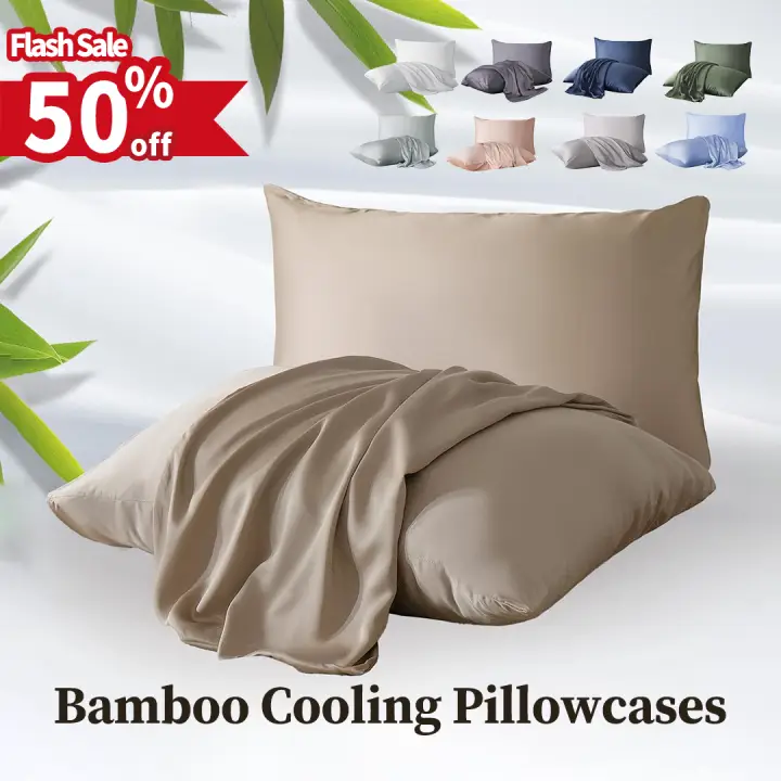 ZonLi Bamboo Cooling Pillowcases Queen Size Set of 2, Viscose Derived from Bamboo, Silky Soft Breathable Cold Pillow Covers, Cooling Pillowcases for H