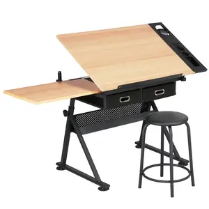 Height Adjustable Drafting Table Drawing Desk Tiltable Tabletop Art Craft Work Station with Stool for Artists Painters Students Adults