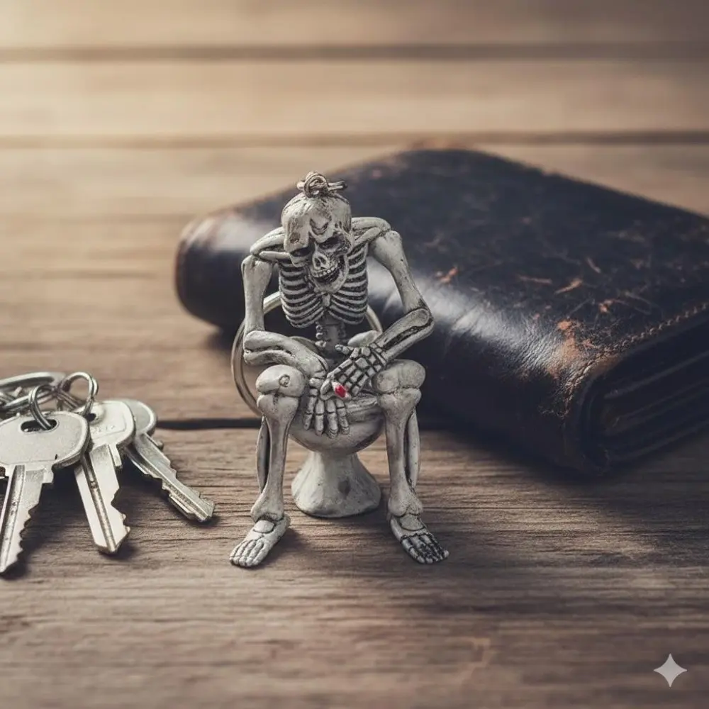 Skeleton Toilet Keychain, Zinc Alloy Creative Prank Gift for Men, Funny Car Keychain Accessory, Unique Mini Keyring for Backpack, Novelty Prank Key Holder, Funny Keychains, Key Accessories