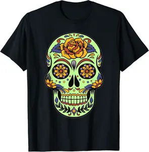 Floral Day Of The Dead Green Sugar Skull T Shirt - Emilyschwe Shop 35B07MBPWFY8