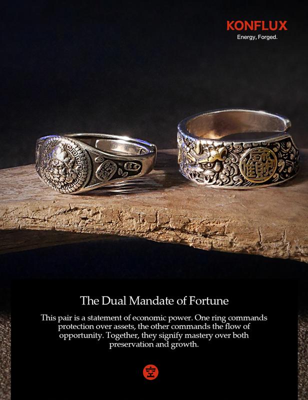 KONFLUX Pi Xiu Huang Caishen Ring Set Wealth Gods Duo Chinese Mythology Jewelry Gift Set For Men Business
