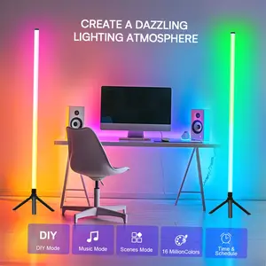 RGBIC Corner Floor Lamp, 360° Music Sync Ambient Light with APP/Remote/Touch Control, 2700K-6000K Dimmable, Tall Standing Lamp for Bedroom Living Room Wall Decor