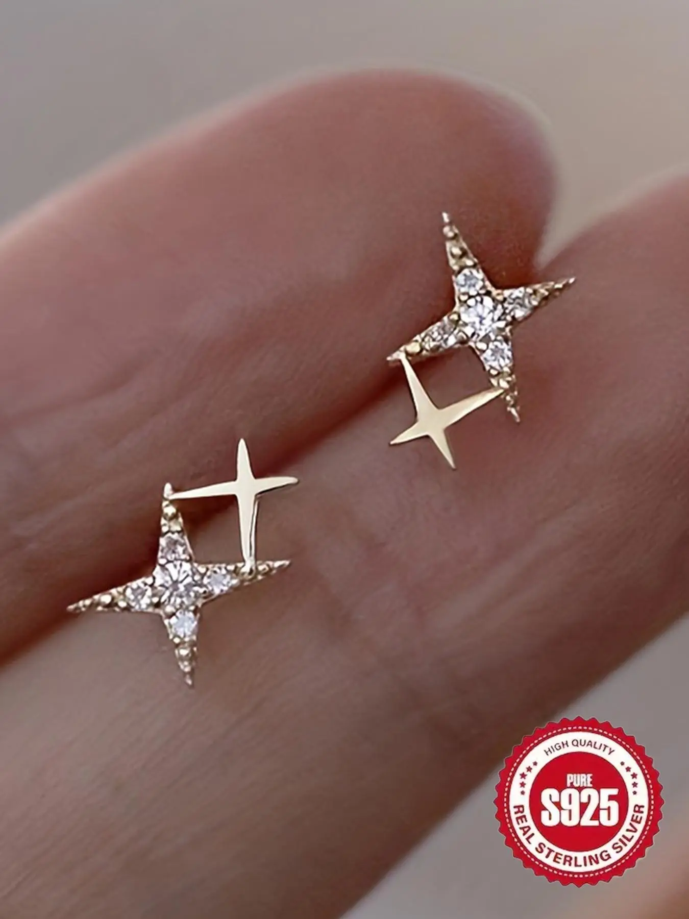 S925 Sterling Silver Star Design Earrings, Fashionable Rhinestone Decor Earrings for Women & Girls, Trendy All-match & Exquisite Jewelry for Birthday Gift, Pretty Studs