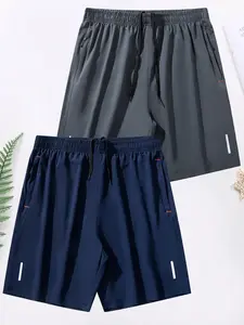 Men's Solid Color Zipper Pocket Shorts, Casual Comfy Breathable Athletic Shorts for Summer, Shorts for Men, Men's Bottoms for Daily Wear, Men Shorts, Jogging Shorts, Breathable Fitness Shorts, Summer Sports Shorts, Workout Shorts