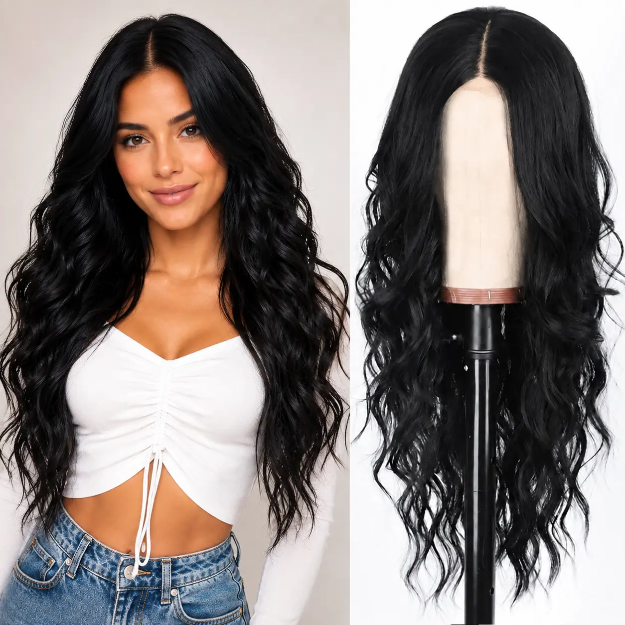 Women's 26-Inch Middle Part Synthetic Heat-Resistant Wig - Long Wavy Hairline, Soft Durable Design, Easy Styling Lace Front Wig, Easy Styling Wig