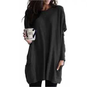 Womens Long Sleeve Long Tunic Tops for Leggings Plus Size Tunics Shirt with Pockets