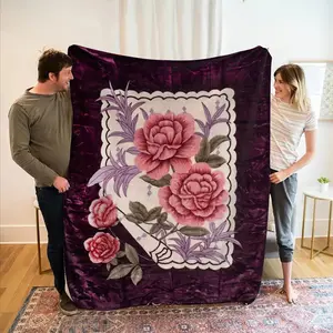 Deep Vintage Rose Pattern Blanket, Soft Plush Material, Large Size, Sofa Car Decor, Office Nap, Camping, All Seasons Use, Throw Blankets, Cozy Throw Blanket
