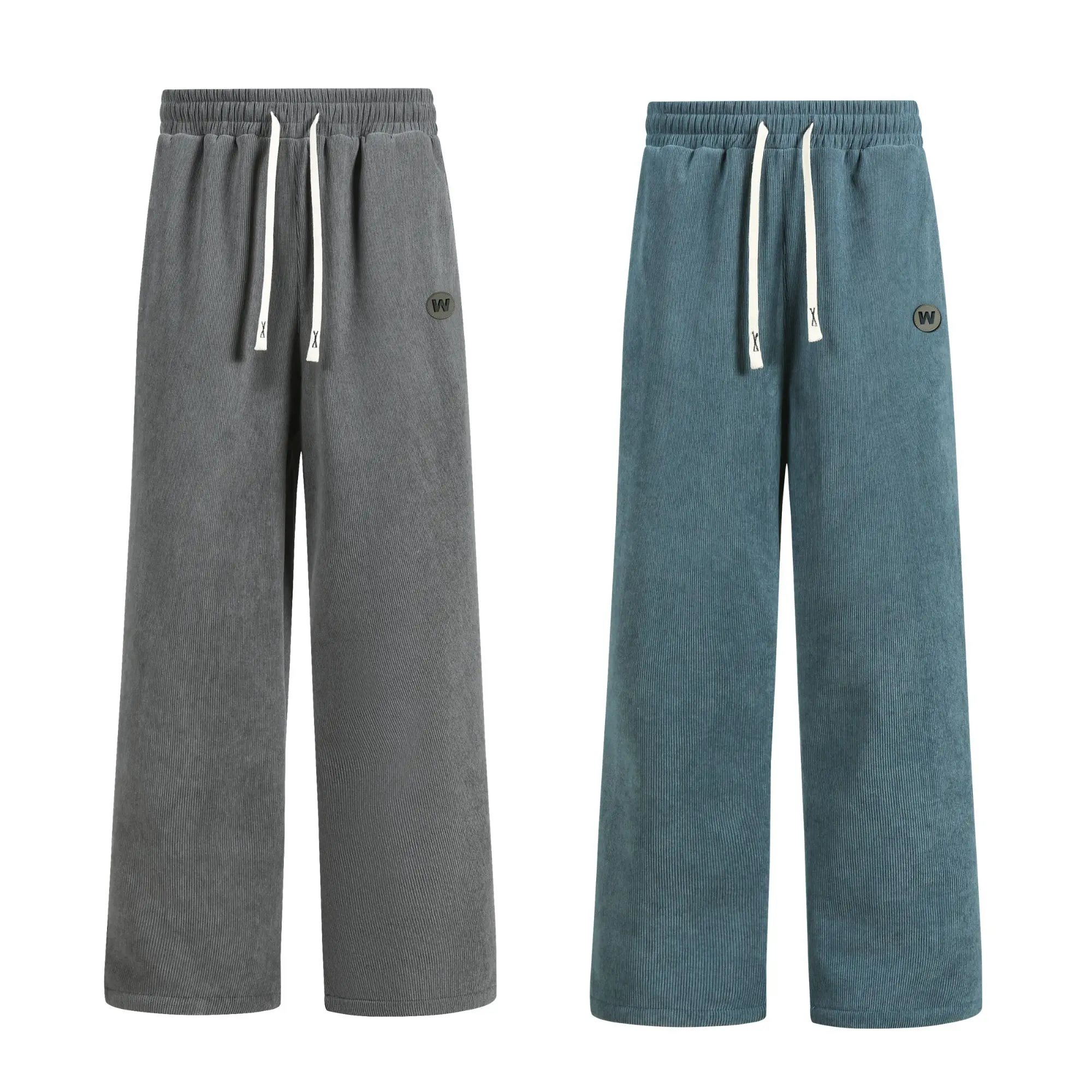 Men’s 2-Pack Retro Flannel Wide-Leg Pants – Elastic Drawstring Waist, Loose Straight-Cut Casual Long Pants
