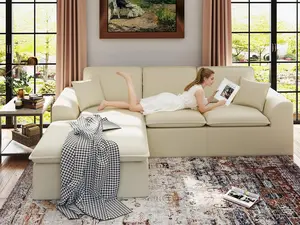 109.4" Cloud Couch with L-Shape Chaise, Boneless Sectional Couch for Living Room & Bedroom, Modern Modular Sofa with Deep Seat, No Assembly Required (Ivory White)