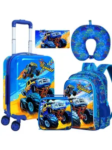 5PCS Kids Luggage Set for Boys, Cute Truck Rolling Wheels Suitcase for Toddler, Children Travel Carry-On Suitcase, Cute Backpack