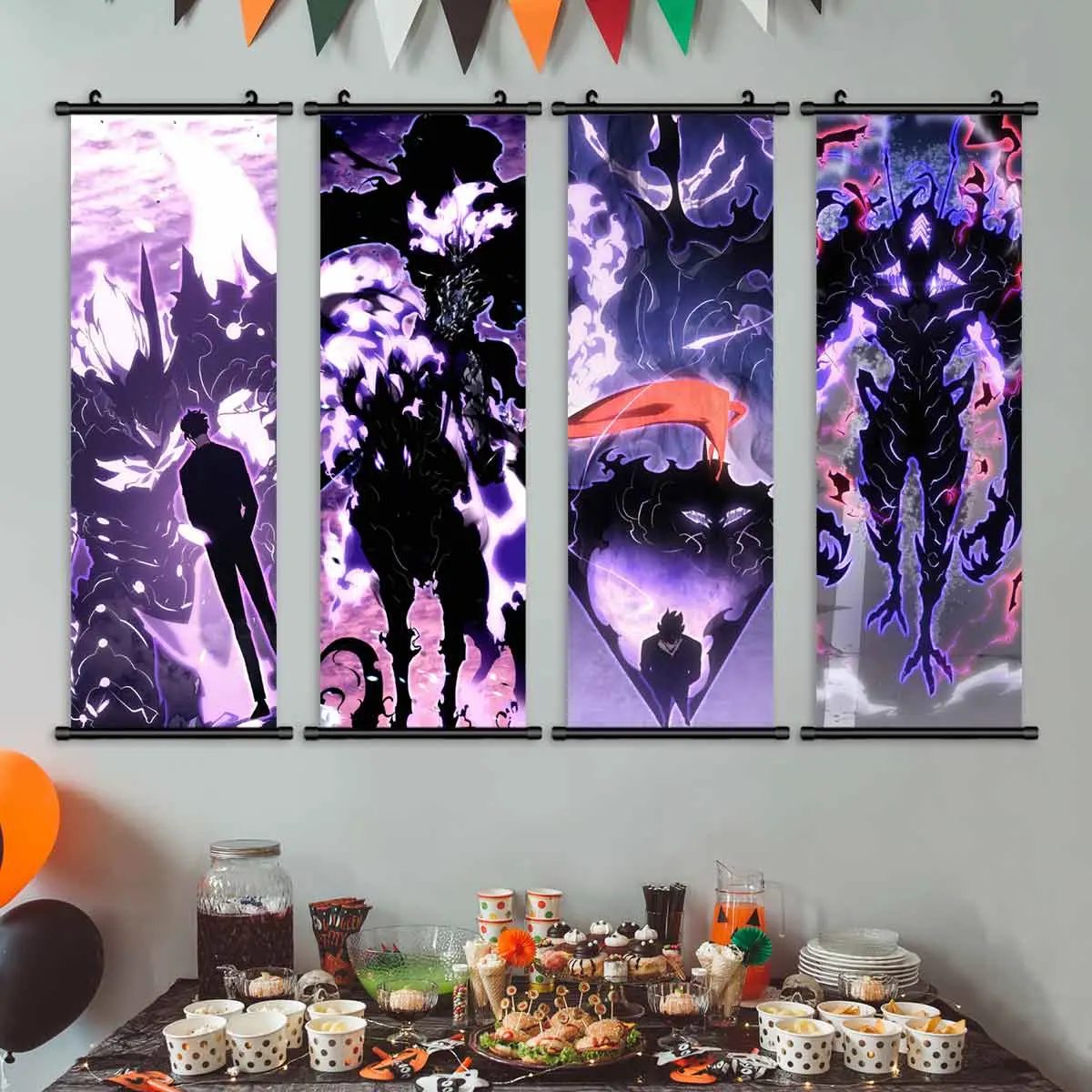 Anime Character Wall Art Decor, 4-Piece Cartoon Posters Illustrations Unframed Art Print for Living Room & Bedroom, High-Quality Waterproof HD Prints