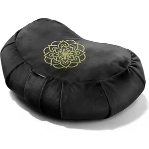 Meditation Cushion - Comfortable Floor Pillow for Adult Traditional Crescent Meditation Pillow Yoga Buckwheat Bolster (Black)