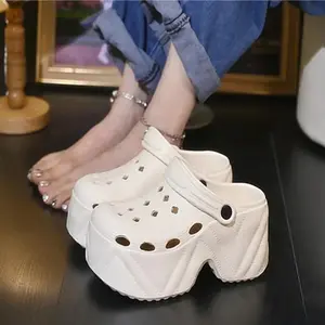 Diy Chunky Platform Clogs for Women 2025 Summer Closed Toe Beach Slides Outdoor Massage Slippers 7Cm Wedges Garden Sho