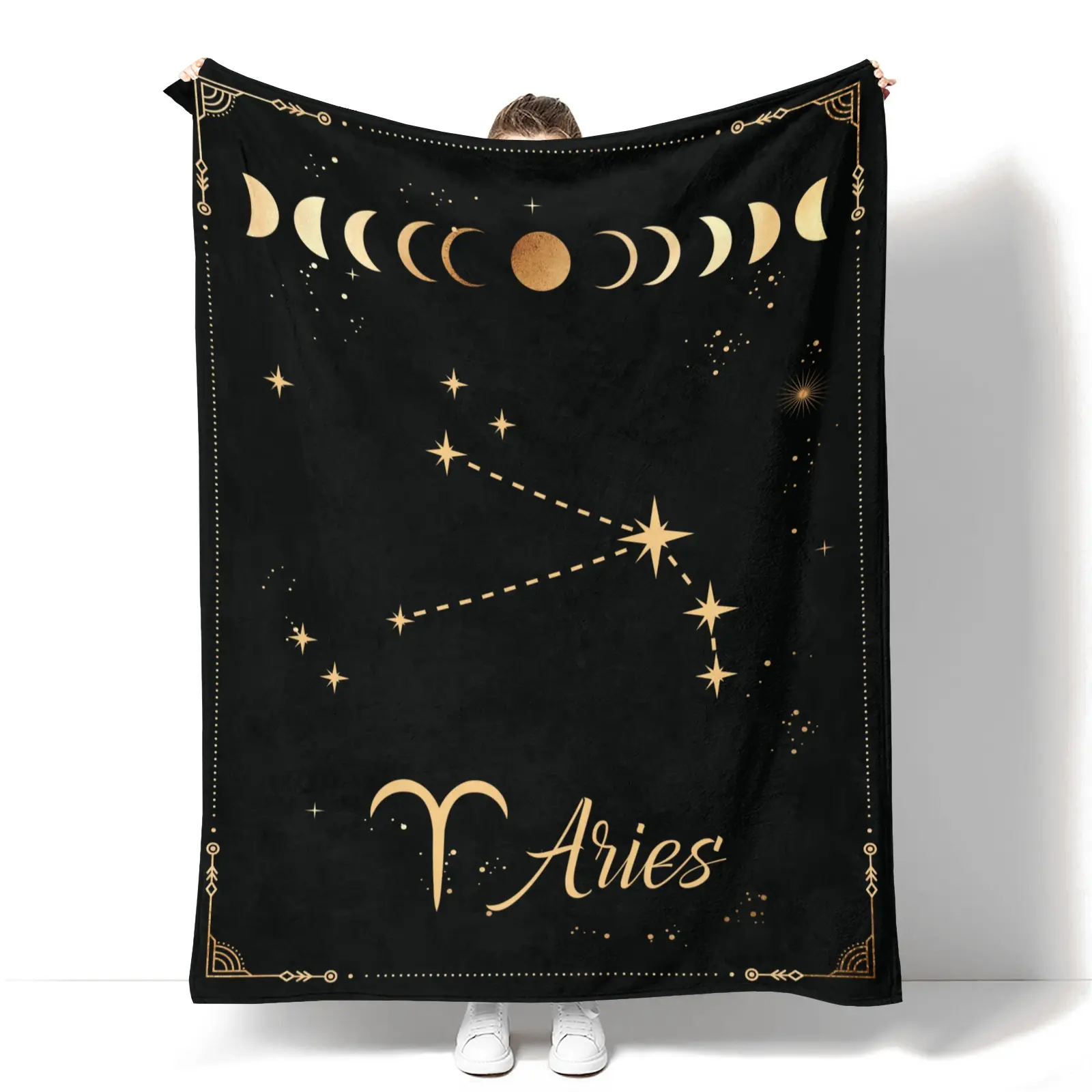 Aries Constellation Print Astrology Throw Blanket - Lightweight Microfiber, Soft Texture, Sun and Moon Zodiac Theme Decor, Machine Washable Meaningful Gift for Adults