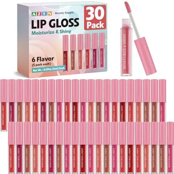 AZEN 30 Pack Lip Gloss Bulk Set, Shimmery Lip Gloss for Women and Girls With Rich Varied Colors, Mothers Day Gifts for Women