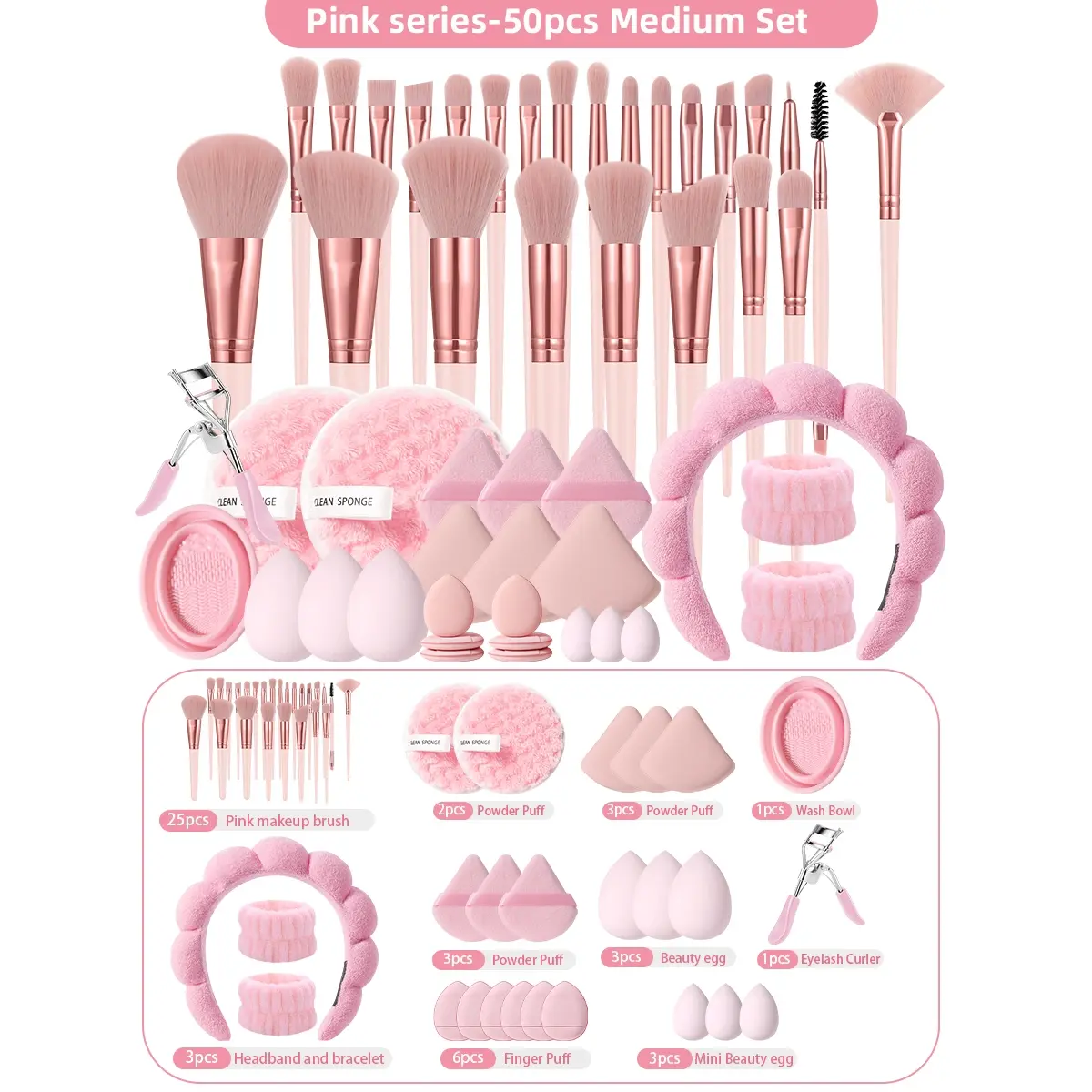 50 Piece Makeup Brush Set, Soft Bristle Powder Brush Blush Eyeshadow Sponge, Concealer Brush Makeup, All-In-One Beauty Tool Kit, Essential Cosmetic Brushes