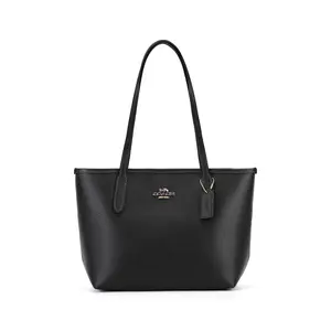 COACH City 23 Tote Bag with Metal Logo Buckle Closure in Black Leather for Women