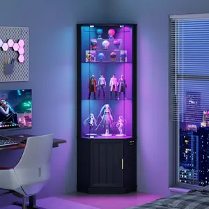 MIU 69" Corner Display Cabinet with RGB Lights,3-Tier Movable Glass Shelves,Curio Display with Human Body Sensor,Bookcase for Toys,Books,Collectibles,Liquor